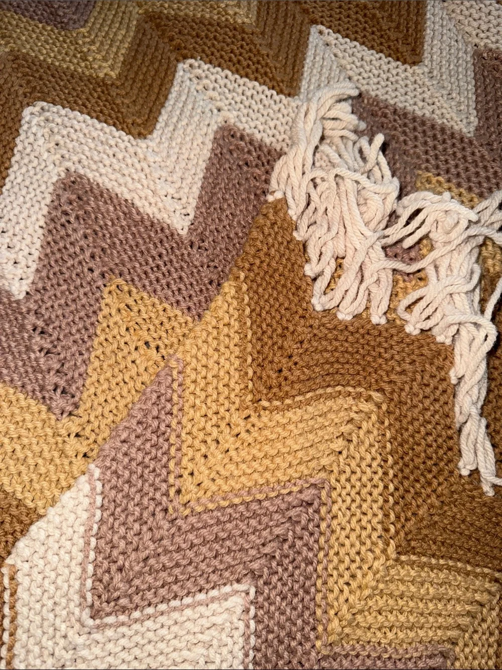 Neutral Chevron Knit Throw Blanket - Cream, Tan & Brown